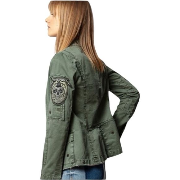 Zadig and Voltaire Olive Green Utility Jacket Love Punk Size XS Patchwork Grunge - Picture 16 of 16